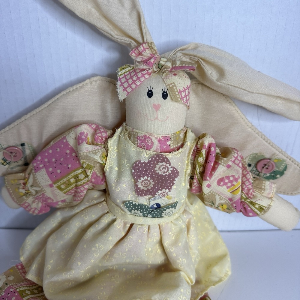 Vtg Stuffed Bunny Rabbit Angel Cottage Pastel Nursery‎ Adjustable Ears Country